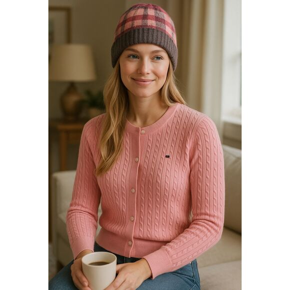 NWT Tommy Hilfiger Womens Pink Cable Knit Cardigan MEDIUM Sweater Classic Cozy - Picture 1 of 12